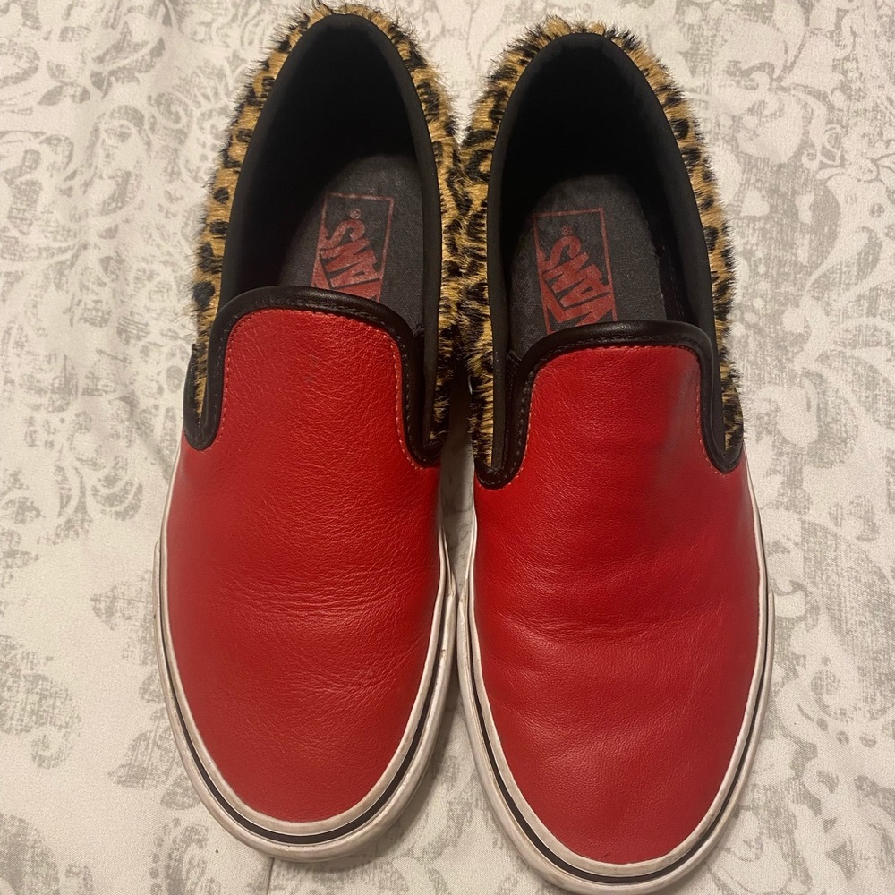 Women’s red leather platform vans